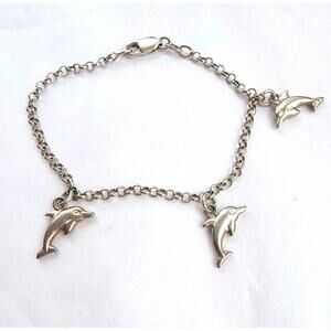 Dolphin Charms Round Links Sterling Silver 925 Charm Bracelet M stamped Nautical